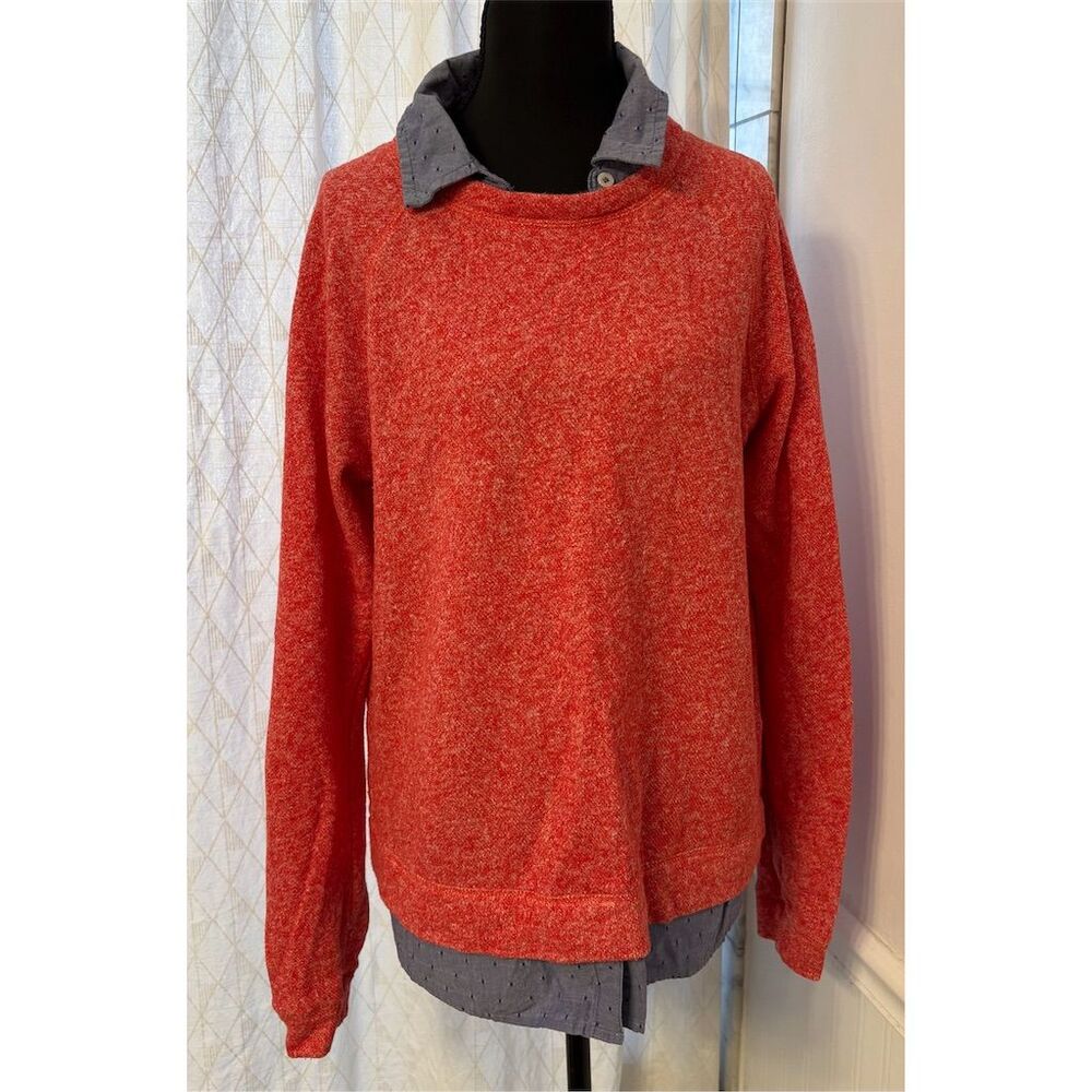 Tommy Hilfiger Women's L Red Marbled Twofer Sweater Blue Collar